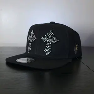 Studded Cross Design Snapback Hat - Black Baseball Cap with Rhinestone Accents for Urban Style