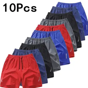 10pcs，5Pcs Men's Simple Sports Shorts, Thin Ice Silk Quick-drying Running and Fitness Pants for Summer, Loose, Breathable and Casual Knee-length Trousers