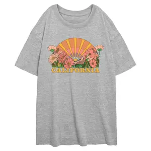Junior's Lost Gods California Poppy Flowers Oversized T-Shirt