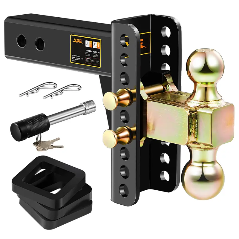 XPE Heavy Duty Steel Adjustable Trailer Hitch, 8" Drop/Rise Dual Ball Mount with Locking Pins for Trucks, SUVs, Campers & Boat Trailers, Fits 2" & 2.5" Receiver, Outdoor, Adjustable Drop/Rise Design, Towing Gear, Dual-Ball Design, Powder Coated, Rvs, Soli