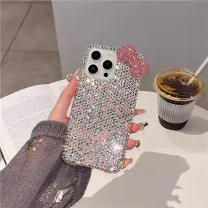 Handmade 3D Rhinestone Bowknot Ribbon Phone Case with Bling Style for 16, 16 Plus, 16 Pro Max and 15 Pro Max, 14, 13, 12, 11 Models – Stylish Protective Case for Women