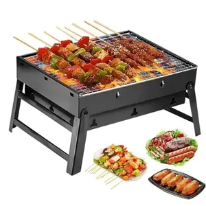Portable Charcoal Grill, 17 Inch Folding Portable Barbecue Charcoal Grill Compact Tabletop Mini Smoker Small Outdoor Grill for Travel Backyard Picnic Beach
