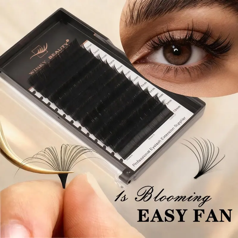 winky beauty Easy Fan Auto Eyelash Extension Supplies Handing Making Fast Bloom Flowering Pre-bonded Lashes, 0.05-0.07mm Matte Black Easy Fan Lashes Volume Extension, Fluffy Eyelashes, Lengthening Volumizing Lashes, Diy Volume Eyelashes