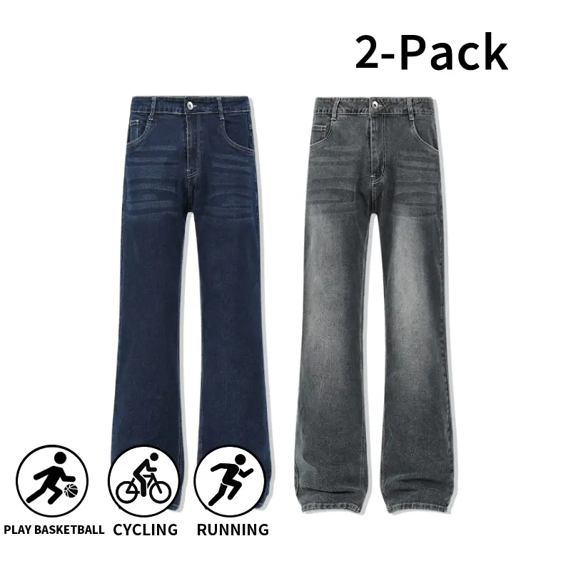 Men's 3 Pack Stylish Bootcut Jeans, Vintage Washed Slim Fit Stretch Denim for Casual Streetwear, Menswear, Elegant, Slimming, Boot-Cut Men's Pants, Aesthetic