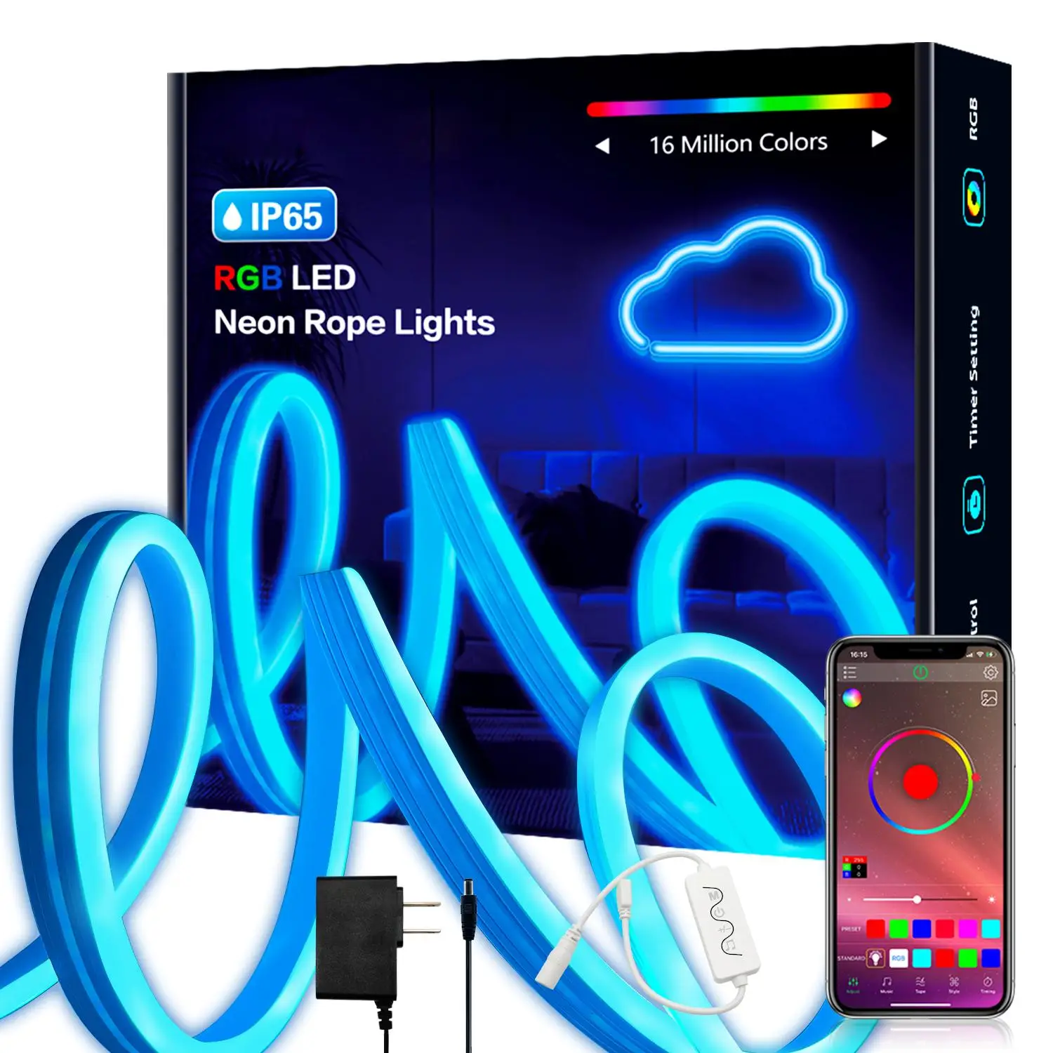16.4FT Led Neon Rope Lights RGB LED Strip Lights with App Flexible Outdoor Multiple Modes Music Sync Neon Lights for Bedroom Home Decor