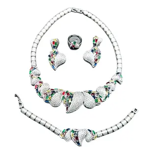 Women's Arabian Fashion Jewelry Set - 4PCS Multicolor Tear Drop Cubic Zirconia Inlaid Pendant Necklace Set