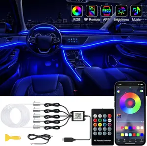 Interior Car LED Strip Lights with Wireless APP and Remote Control, RGB 5 in 1 Ambient Lighting Kits with 197 inches Fiber Optic, 16 Million Colors Car Neon Lights, Sync to Music