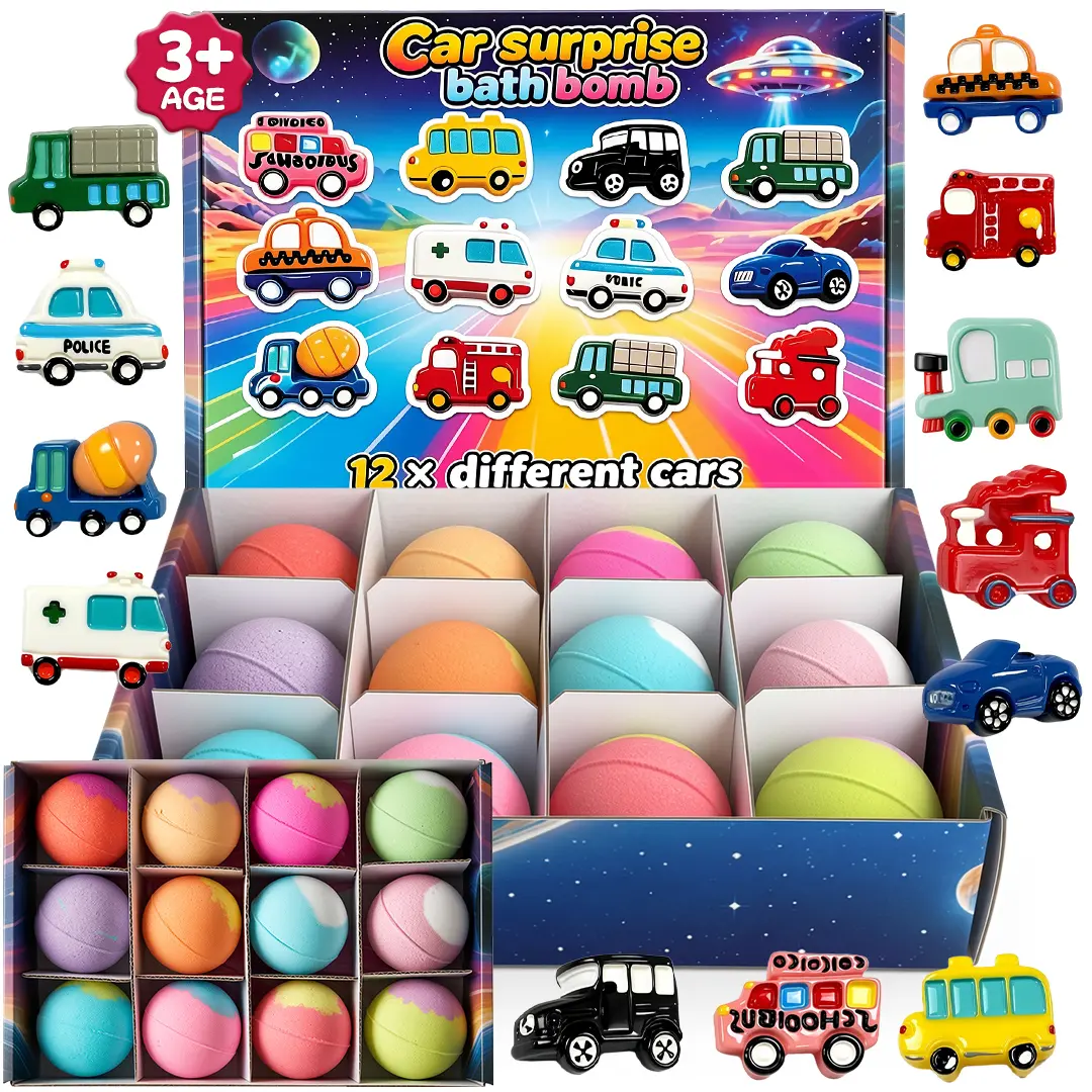 2026 New Car Surprise Bath Bombs for Kids with Hidden Vehicle Toys Inside, 12-Pack Natural Fizzy Bath Bombs Gift Set, Collectible Mini Car Toys for Girls Boys Toddlers