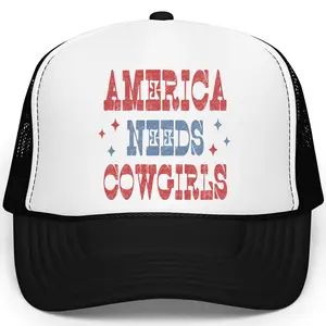 America Needs Cowgirls Trucker Hat for Women Patriotic Western Mesh Snapback Hat Retro Rodeo Country Concert Cap
