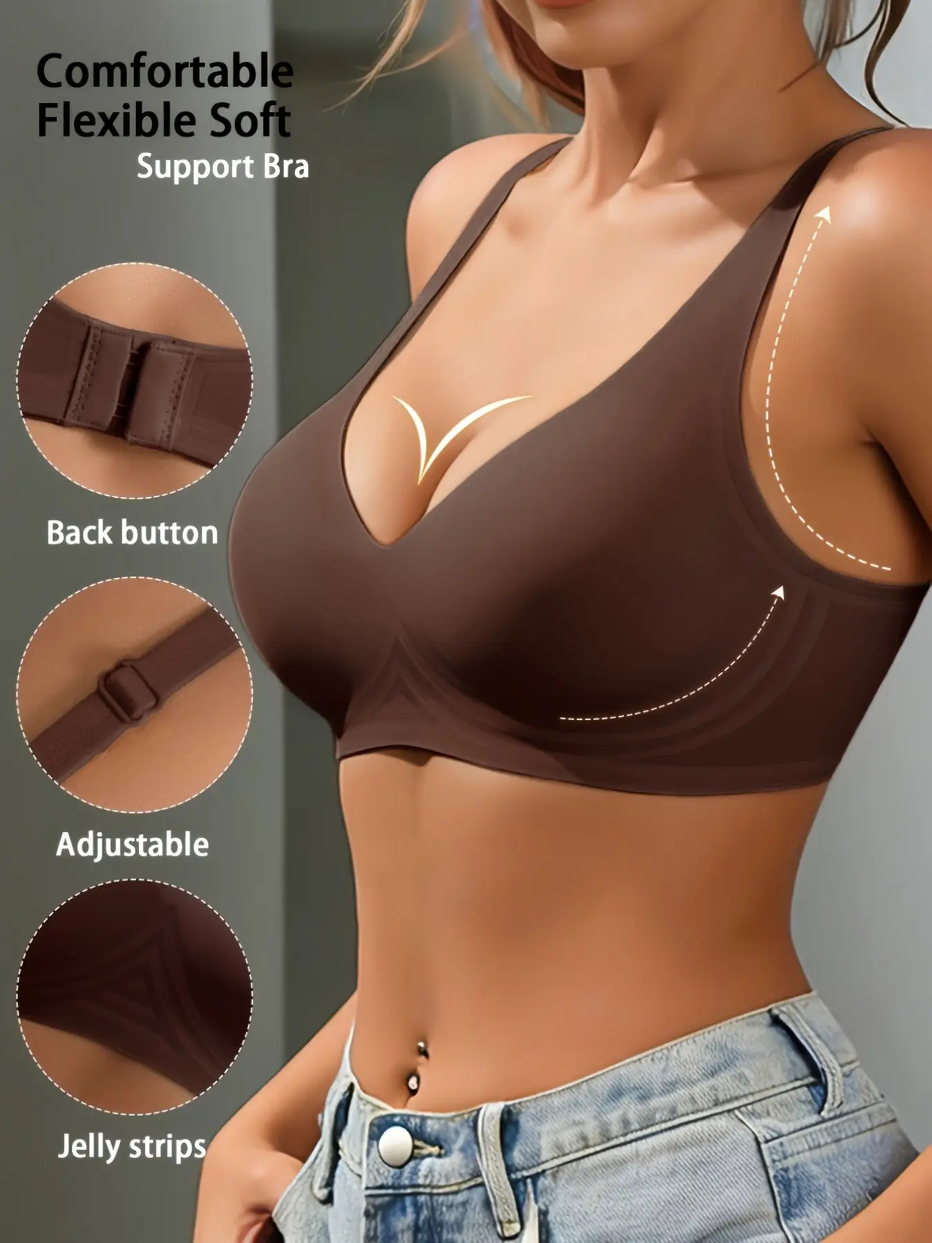Women's Fashion Chic Elegant Jelly Gel Push-Up Bra, Underwear, Gel Padded Cups, Bra Cup Supports, No Underwire, Smooth Texture, Fit, Removable Padding, Wide Straps, All Seasons, Jelly Feel Bralette, Jelly Bralettes, Padded Brassieres, Jelly Wireless Bras
