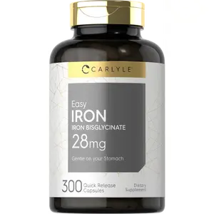 Carlyle Easy Iron Supplement for Women and Men | 28mg | 300 Capsules | as Ferrous Bisglycinate | Non-GMO and Gluten Free