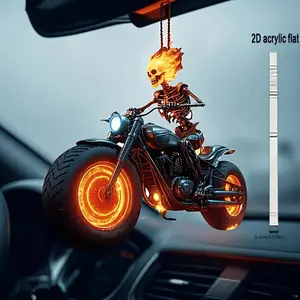 2D Flat 2D Skull Motorcycle Pendant - Vibrant Orange, Multi-Functional Car Interior Accessory with Rope Strap |   Suitable for Keychains and Backpacks |   Durable Skull Ornament, Perfect Gift for All Seasons