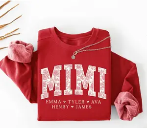 Personalized Mimi Sweatshirt With Grandkids Names, Pink Toile De Jouy Mimi Sweater, Custom Gift For Mimi Christmas Gift