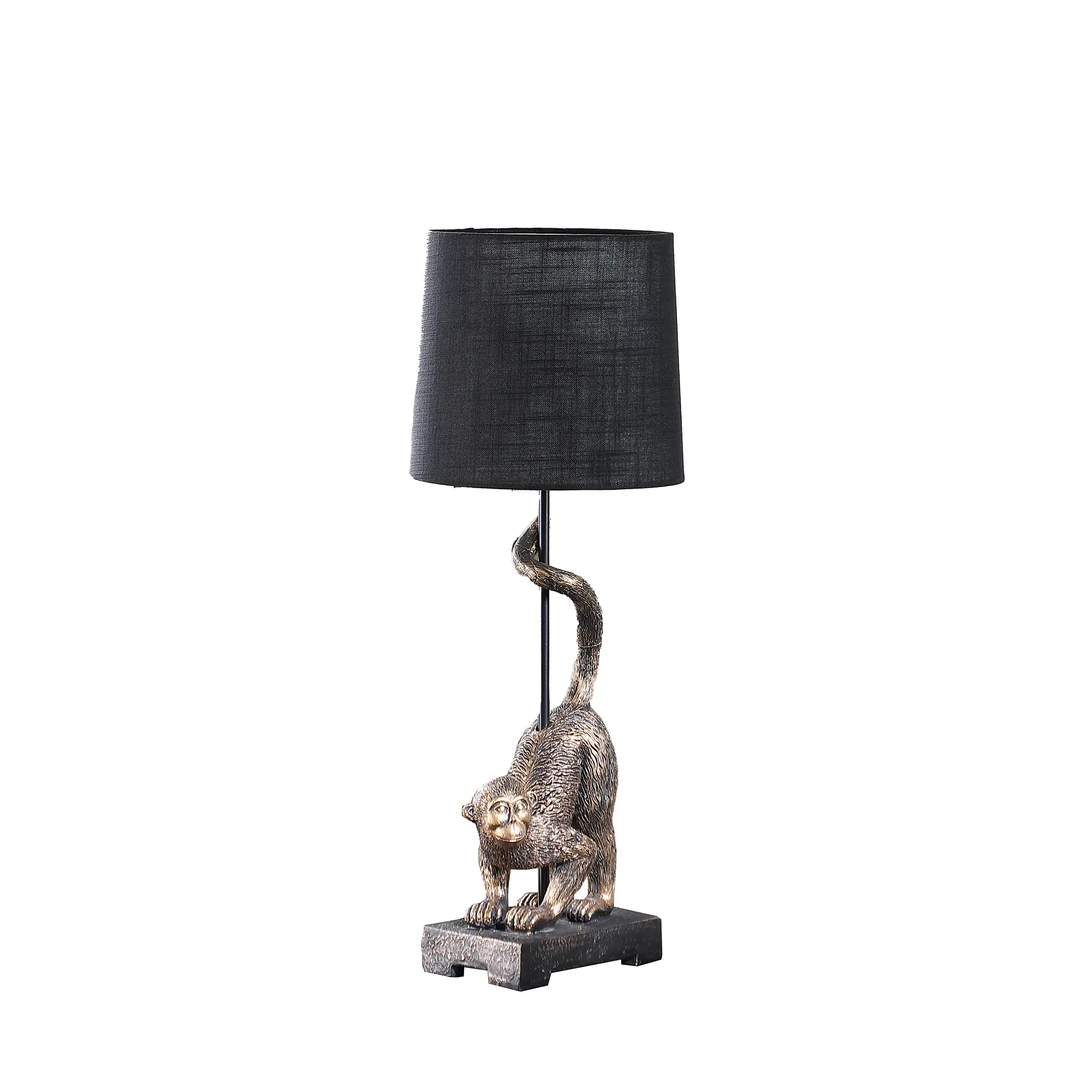 24" Old World Antique Bronze Capuchin Monkey Polyresin Wildlife Table Lamp with Polyresin Base, Black Textured Semi-Drum Uno-Fitter Shade, On/Off Switch, A19 E26 Incandescent/LED Compatible A19 Bulb Slot, Cotton-Linen Style, Single Unit for Home Lighting