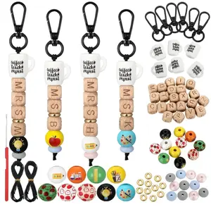 10 Sets Initial A to Z End of the Year Teacher Gifts Keychain Gift Beadable Key Chain Making Kit DIY Beaded Keychain Bar Personalized Crafts Gift
