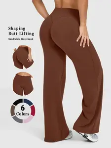 Solid color yoga wide-leg pants for women in spring and summer, suitable for outdoor running and sports, with a slimming effect and leg-shaping design. The fabric is sweat-absorbent and breathable, making it ideal for gym wear Workout Pants.