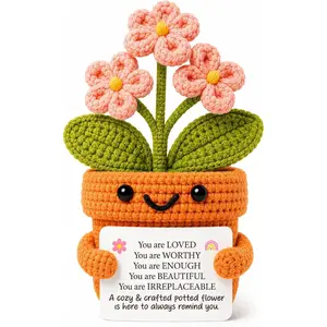 Crochet Forget Me Not Flower, Motivational Crochet Flower Decor for Women - Emotional Support, Encouragement Affirmation Desk Tabletop Nightstand Decor, Gift for Nurse Coworker (Birthday Thank You)