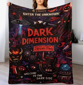 Dark Sci-Fi Blanket, Gothic Horror Throw Blanket with Monster & Space Elements, Soft Cozy Flannel Blanket for Bed Sofa Couch, Cool Aesthetic Gift for Teens Boys Room Decor