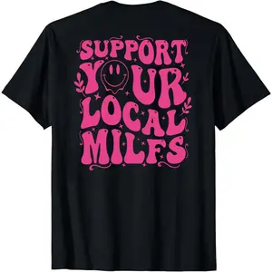 Men's Short-Sleeve Cotton Seamless Fabric Graphic T-Shirt - Support Your Local Milfs, Funny Moms Club Tee