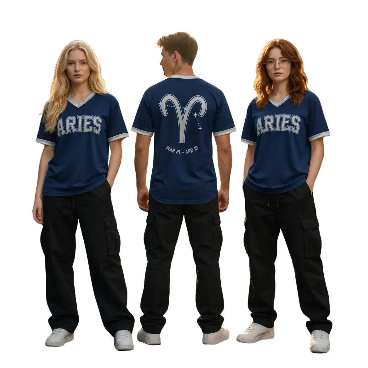 Women’s Soccer Jersey T-Shirt 12 Zodiac Signs, Navy Blue V-Neck Breathable Sports Tee. Athletic Shirt With Silver Constellation Graphics, Unisex Astrology Birthday Gift. Graphic Shirt Featuring Zodiac Signs: Aries, Taurus, Gemini, Cancer, Leo, Virgo,...