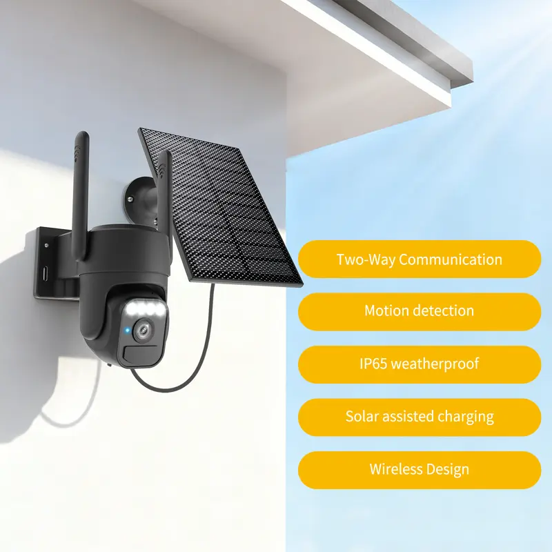 3-Link Outdoor Wireless Solar Security Camera, 1080p Surveillance, 2.4GHz Wi-Fi, Pan+Tilt Control, 4x Zoom, Color Night Vision, Motion-Detect Rec, 2-Way Audio, Micro SD/Cloud Storage, IP65 Waterproof, Wall-Mount Security Cameras Wireless Equipment