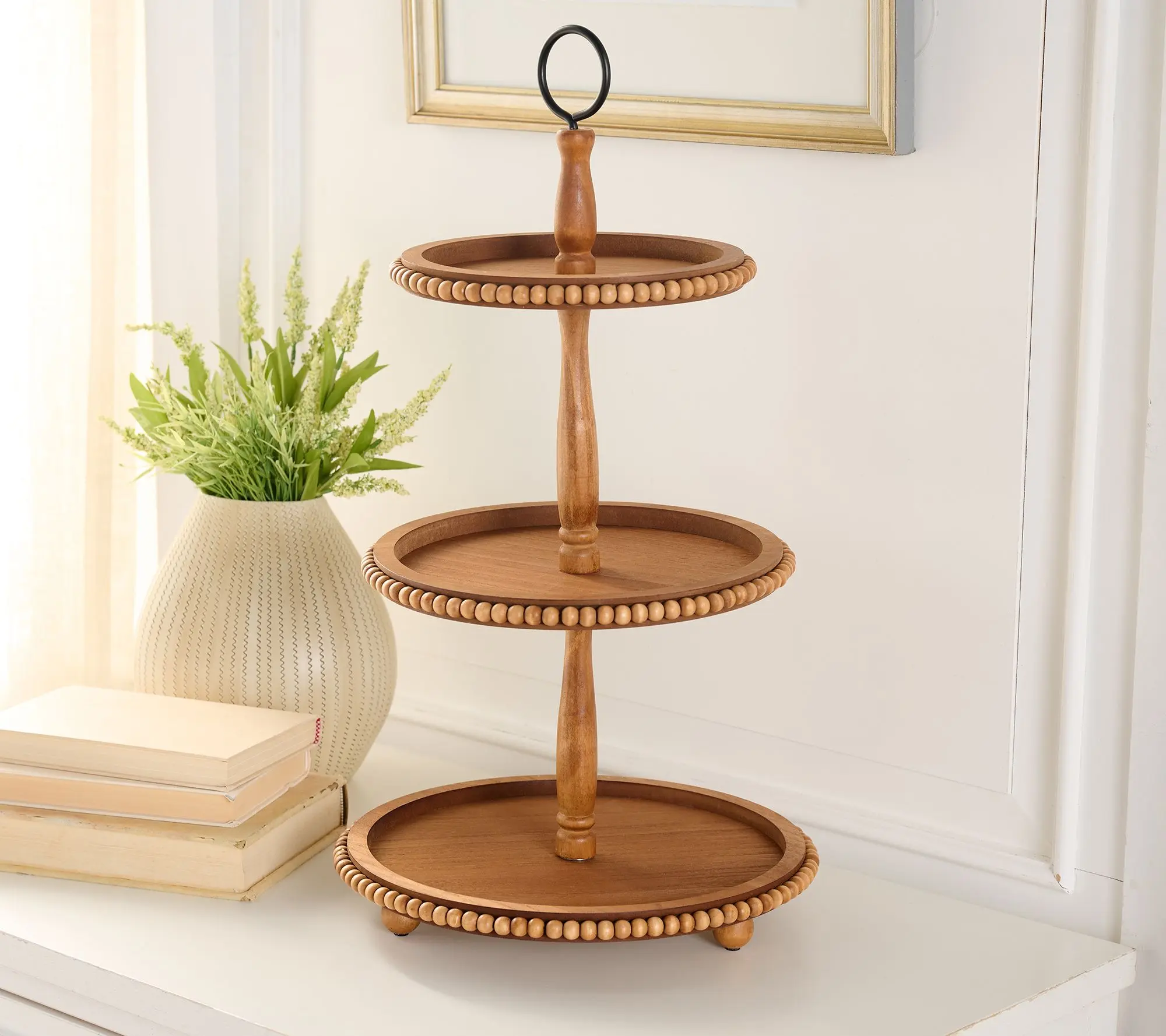 3-Tier Wood Tray with Beaded Detail by Valerie 3-Tier Wood Tray with Beaded Detail by Valerie