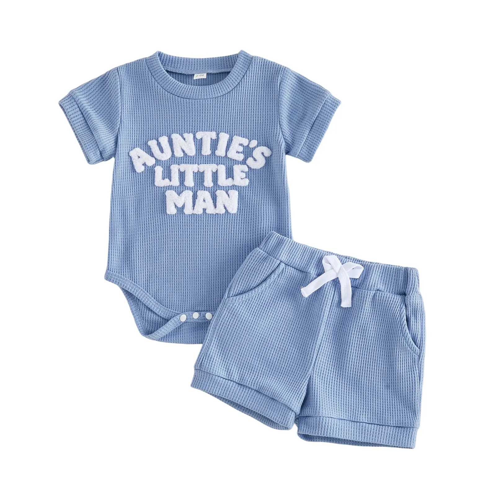 Meihuida Aunties Little Man Baby Clothes Newborn Boy Short Sleeve Letter Romper and Waffle Shorts Sets 2Pcs Summer Outfit