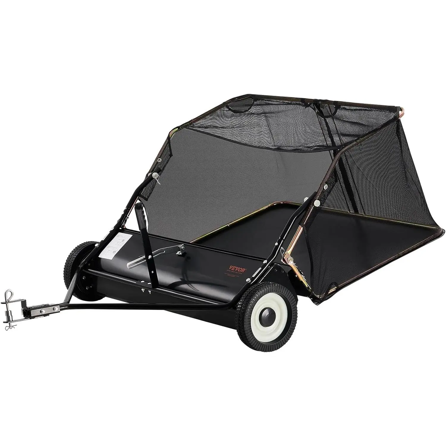 VEVOR 42 in Tow-Behind Lawn Sweeper for UTVs, Tractors & ATV Owners, 12 cu.ft. Heavy-Duty Leaf & Debris Collector with Dumping Rope, Adjustable Sweeping Height Lever, Foldable Frame, 10.5" Large Wheels