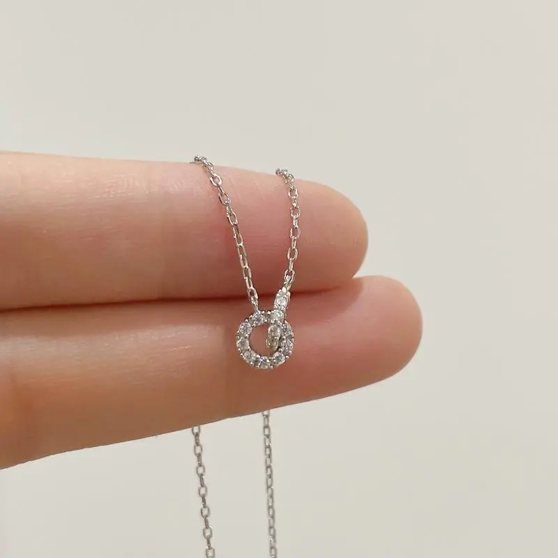 S925 Silver Round Choker Shiny AAA Zircon For Women Fashion Chain Minimalist Dainty Double Circle Pendant Necklace Girl Jewelry