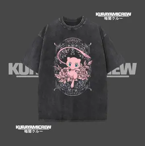 Retro Mew Anime T Shirt, Black Acid Wash Psychic-Type Graphic Tee