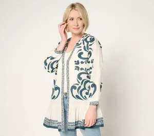 Susan Graver PURE Regular Printed Cotton Duster with Flounced Hem