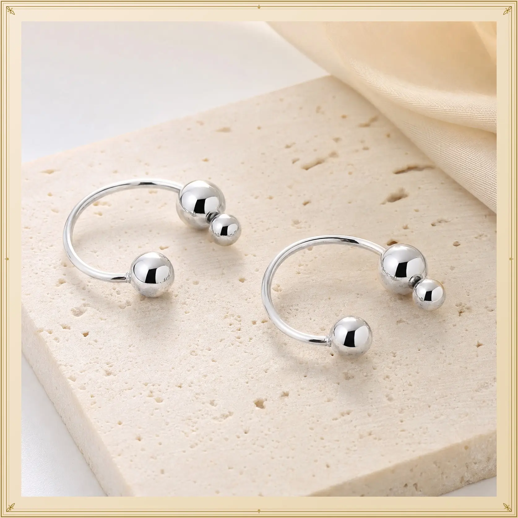 Ball End Horseshoe Barbell Style Hoop Earrings - Pair
