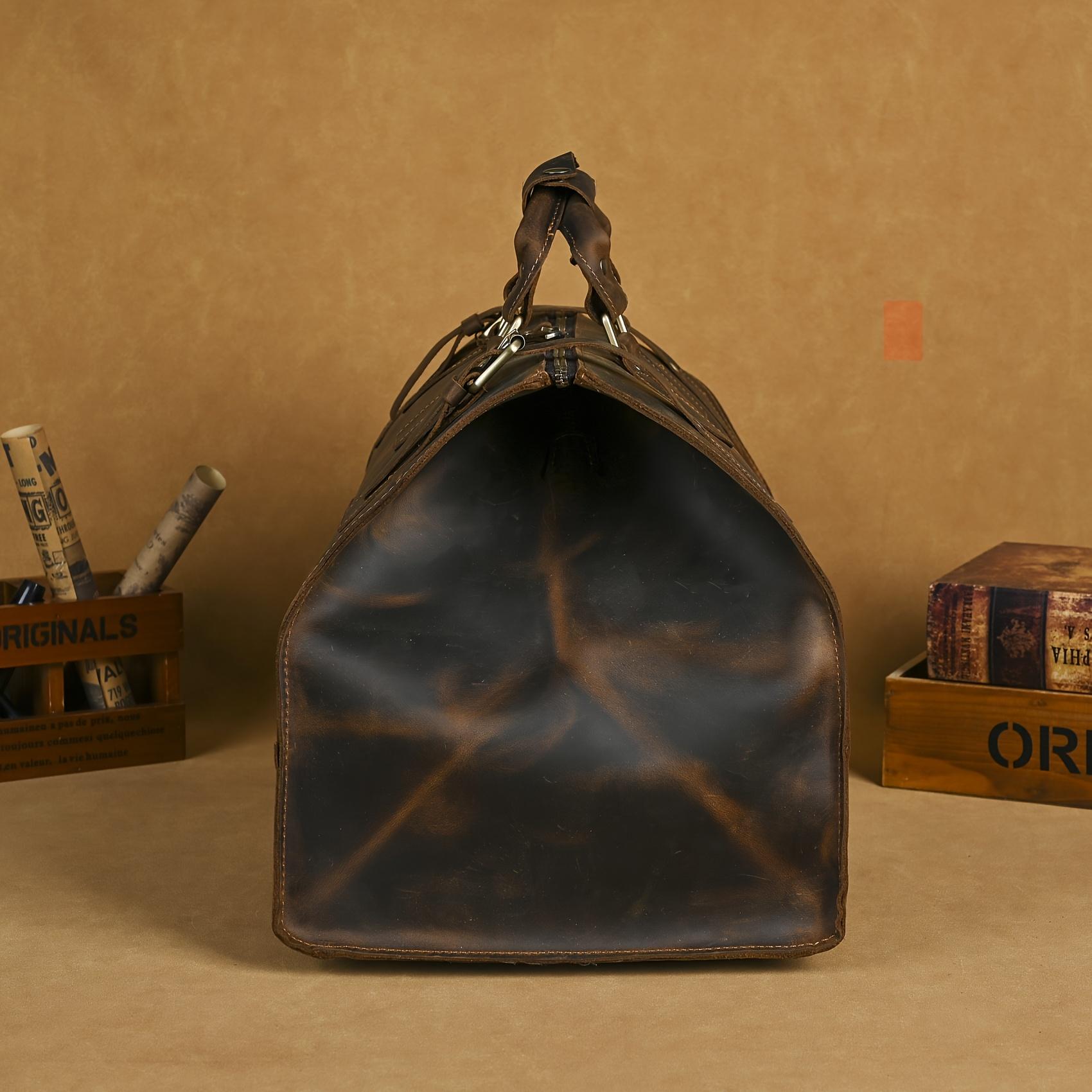 "Men's Vintage Faux Leather Duffel Bag Large Capacity Weekender Travel Luggage"