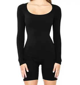 Black Long Sleeve Ribbed Romper