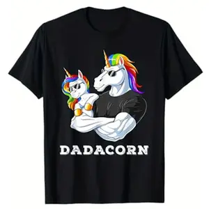 American Made Dadacorn Unicorn, Birthday Girl's Dad, Father's Day Gift T-Shirt, 100% Cotton, Suitable for Halloween Thanksgiving Christmas Men Women Family Friends, Sizes S-XXXL, Black Comfort Wear Classic Cotton Tee Men's T-Shirts Casual Short-Sleeve Fun