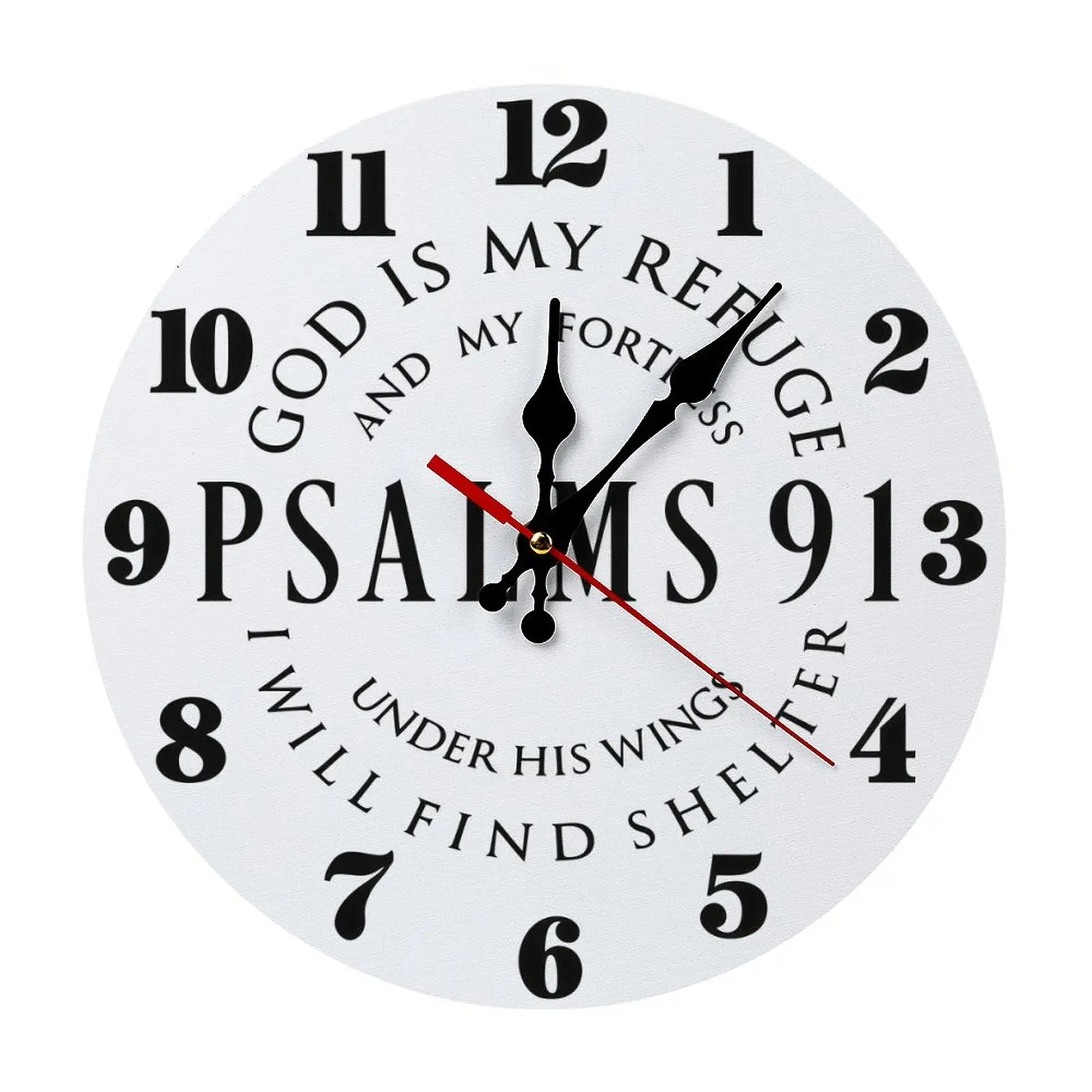 10in/12in Round Wooden Wall-Mounted Clock - Silent, DIY Assembly Required, Religious Christian Psalms 91 "God Is My Refuge And My Fortress" Design, Aesthetic Room Decor, Ideal Gift for Believers (Battery Not Included)