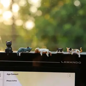 2026 Mini Cat Desk Figurines Set of 5 Resin Multi-Pose Cute Cartoon-Style Kitty Desk Companions for Home Offices Car Ornament & Cubicles