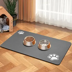 Absorbent Dog Feeding Mat for Food & Water Bowls – Non-Slip Quick Dry Pet Mat for Messy Drinkers, No-Stain Dog Bowl Mat for Floors, 12x19 Inch,