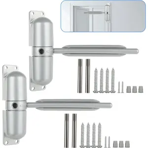 2 Pack Safety Spring Door Closers 4-1/4 inch Automatic Door Closer Residential, Auto Door Closer Adjustable Closing Door Hinge to Convert Hinged Doors to Self-Closing, Gray