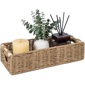 CubesLand Back of Toilet Storage Basket for Organizing w/Cut Out Handle, Handwoven Toilet Tank Top Paper Baskets, Wicker Decorative Basket for Countertop, Home Decor, Living Room, Nursery, Neutral