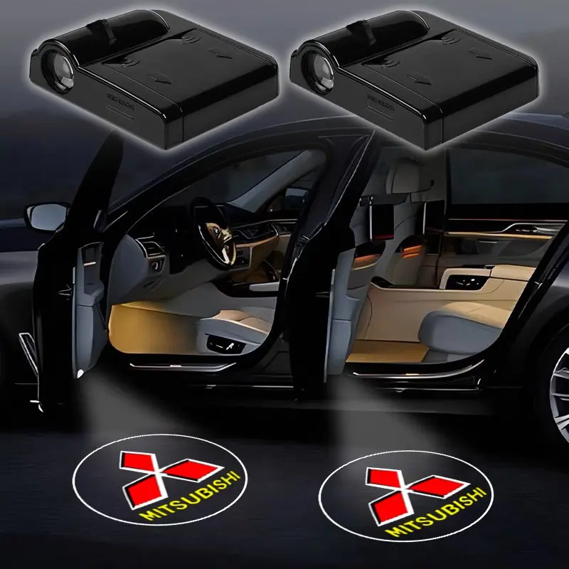 2PC Led Car Door Welcome Light Logo Shadow Projector Laser Lamp Car Decorative Light Car Door Lights For Mitsubishi Outlander L200 ASX Pajero Xpander Lancer EVO Accessories
