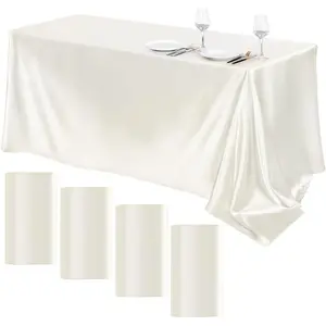 4 Packs Satin Tablecloth 102 x 58 Inch Overlay Satin Table Cover Rectangle Bright Silk Tablecloth Smooth Fabric Table Decoration for Wedding Banquet Party Events, Ivory