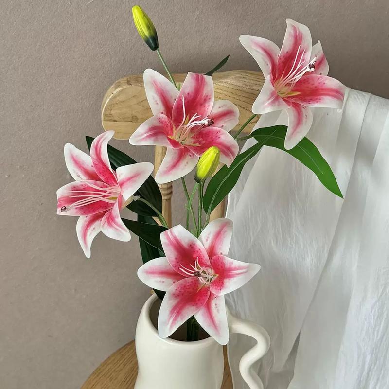 Ultimate Bloom Savings 26" Tall Statement Lilies 4 Multi-Head Faux Lily Bouquet for Living Room & Dining Table Instant Home Decor Upgrade Low-Maintenance FauxFlowers StatementPiece lily petals
