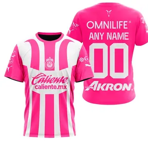 Personalized LIGA MX Chivas De Guadalajara Shirt 3D Pink Soccer Child Adult Size Mexican Football T-shirt, Mexicano Futbol Jersey, Gifts for Him Dad