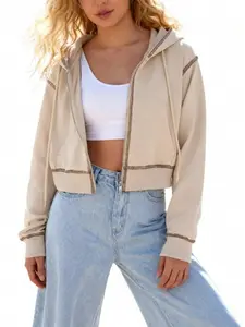 Women's Cropped Zip Up Hoodie, Oversized  French Terry Open Front Jacket For Streetwear,Loungewear&Gym,Fall Winter 2025
