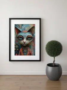 13" x 19"  High Quality Photo Print black Color Framed Picture - Retro Kitty Decoration Poster