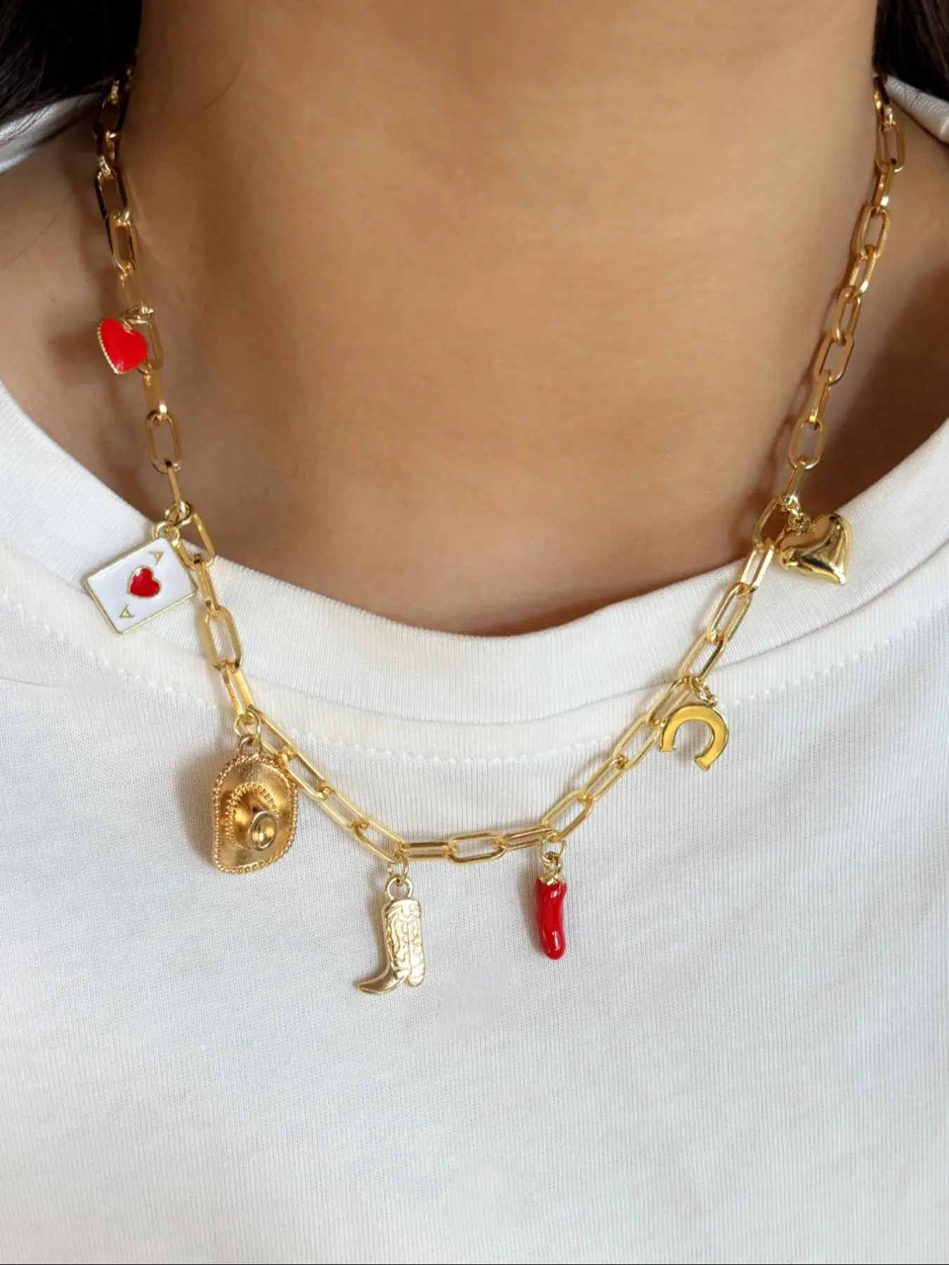 Vintage Heart & Pepper & Boots & Hat Design Pendant Necklace, Fashion Charm Necklace for Party, Daily Decor, Trendy All-match & Exquisite Jewelry for