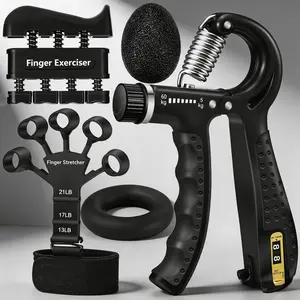 5-in-1 Complete Grip Strength Trainer Kit, Adjustable 11-132lbs Hand Grip Strengthener, Finger Exerciser & Wrist Forearm Workout Equipment for Home Gym, Fitness, Rock Climbing, Athlete Training & Injury Recovery