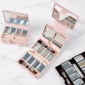 Mini Travel-Friendly Makeup Palette with Foldable Design and Mirror, Compact and Stylish, Includes 2 Large and 8 Small Metal, Travel Hand Mirror