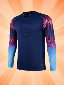 Men's Colorblock Ombre Print Long Sleeve Tee, Breathable Quick Drying Football Goalkeeper Top with Chest Protector & Elbow Pads, Football Training Top